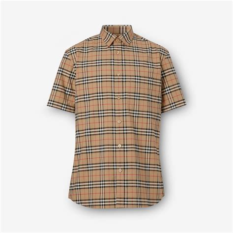 short-sleeve archive logo print stretch-cotton shirt burberry|Check Stretch Cotton Shirt in Archive beige .